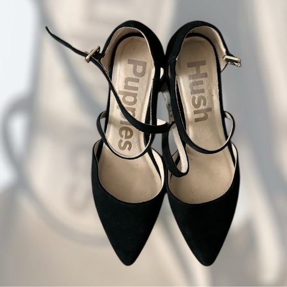 Work shoe Hush Puppies Sofia cross pump black pointed-toe suede material - Picture 2 of 7